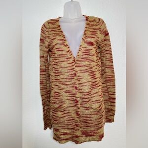 Free People FP Beach Red‎ Tiger Striped Button Front Mohair Cardigan Size M